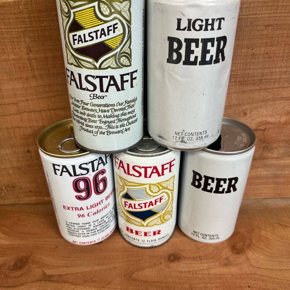 Lot Of 5 VINTAGE ALUMINUM Falstaff 12 oz Aluminum PULL TAB EMPTY Beer Cans